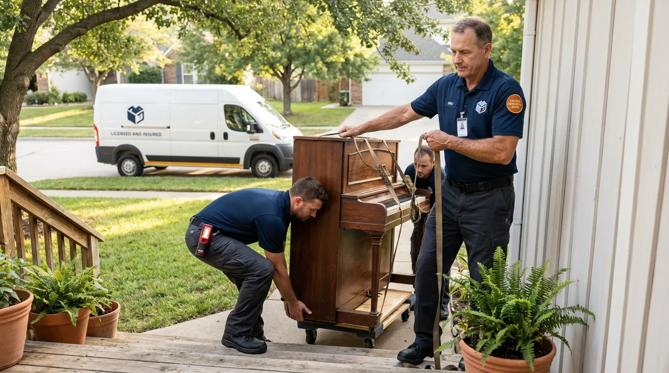 Licensed piano movers securing grand piano in Hurlock, MD